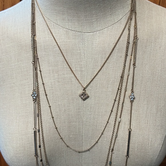 Gold Five Tiered Necklace. - Picture 3 of 7